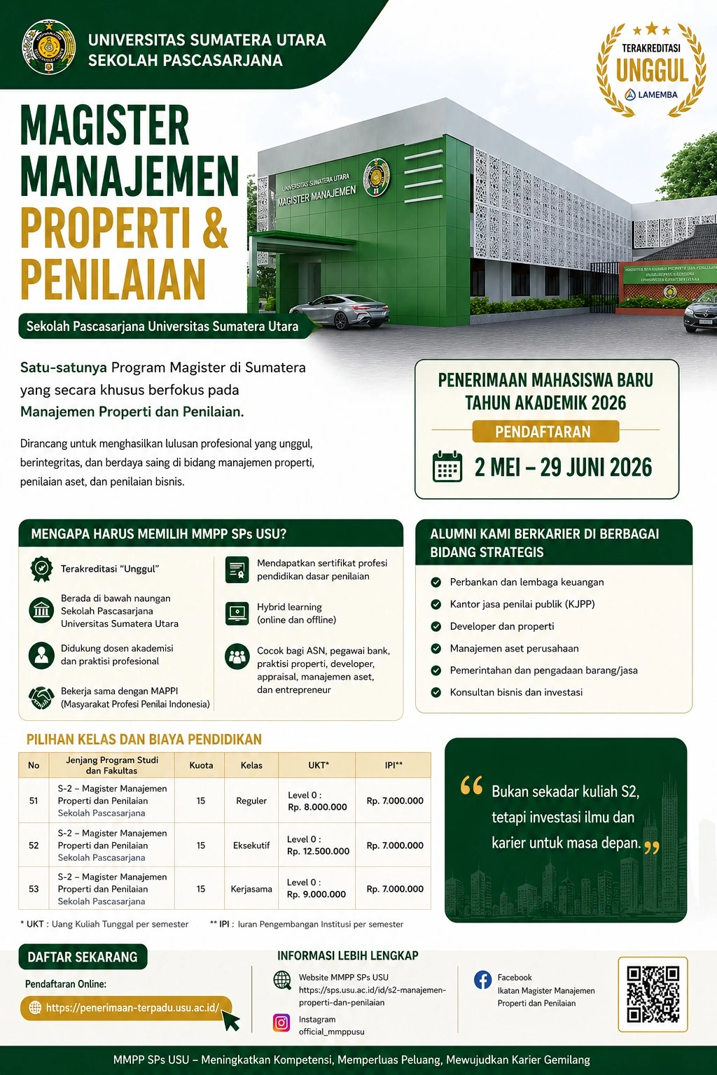 New Student Admission for the Master’s Program in Property Management and Valuation, Graduate School USU, Odd Semester Academic Year 2026/2027